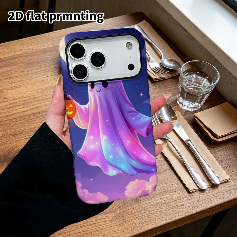 Phone Case: 2D Flat Design Suitable for iPhone 18, 17, 16, 15, 14, 13 Pro Film Protective Case, Couple Style, Galaxy Little Ghost, Christmas and Hallo