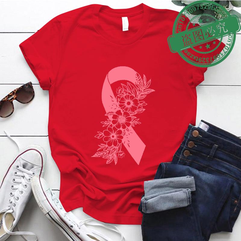 Breast Cancer Awareness Shirt Pink Ribbon Floral TShirts Support Cancer Fighter Womens Clothing Breast Cancer Survivor Tops S