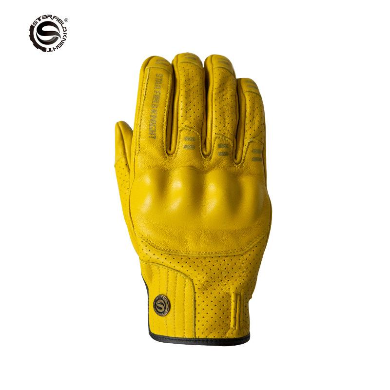 Starsky Knight Retro Motorcycle Riding Gloves Full Goat Leather Harley Biker Gloves Vintage Custom Style for Comfortable Riding S