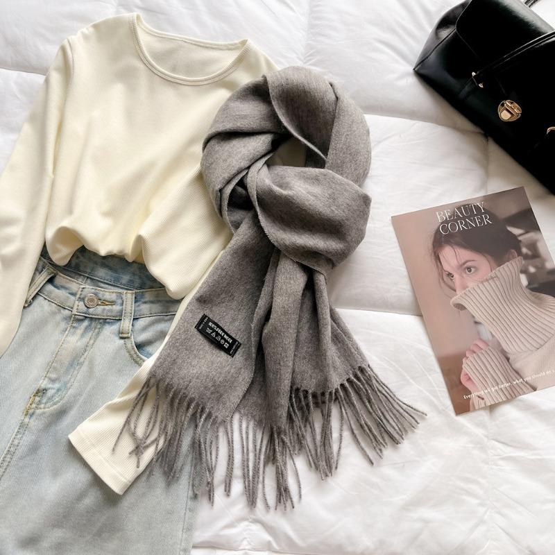 High-end pure wool scarf women's winter new camel red warm scarf long shawl