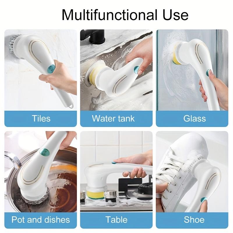 1Set, Electric Scrubber With 5 Replaceable Brush Heads, Portable Spin Scrubber, Cordless Handheld Cleaning Brush For Bathroom/Tub/Floor/Kitchen