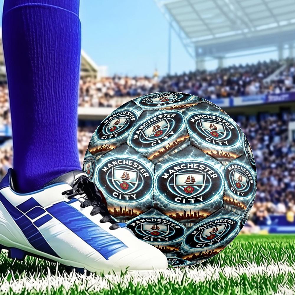 City Football Club Printed Size 5 Soccer Ball - Durable, Machine-stitched, Soft and Comfortable, Suitable for Training and Matches Gift