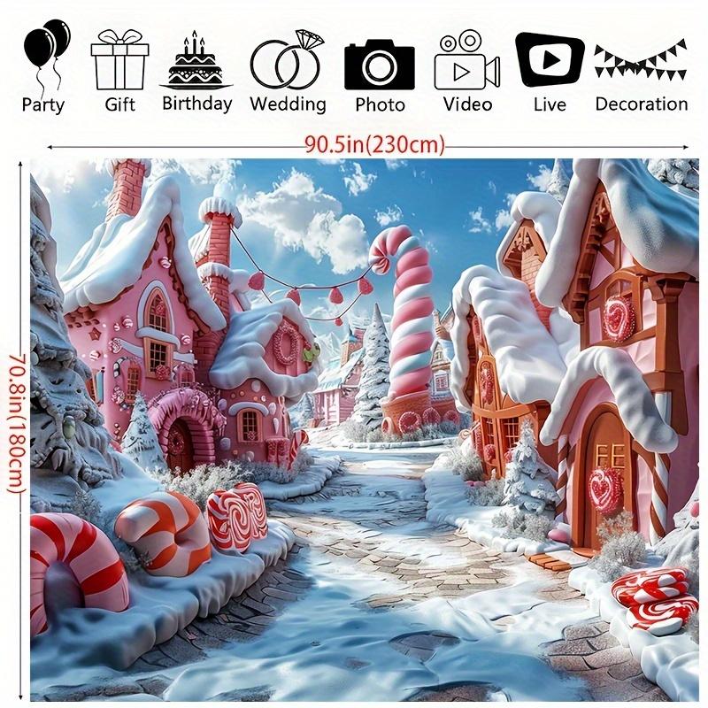 1pc Magical Winter Wonderland Christmas Background - Pink Fairy Tale Candy Stick and Colorful Snow Scene