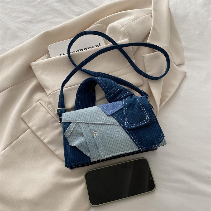 Denim Splicing Small Bag 2025 New Korean Version Fashion Niche Handbag Women's Versatile Messenger Small Square Bag