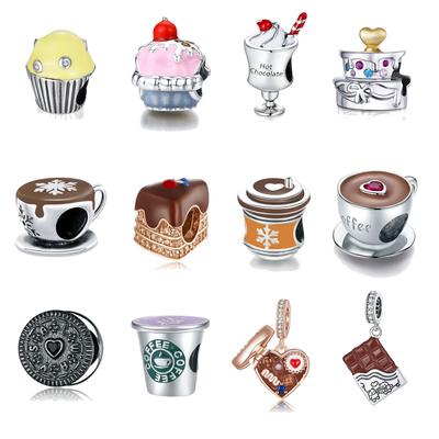 Food Dessert Afternoon Tea Chocolate Beads Collection Map, Summer Drink Sa925 Silver Beads