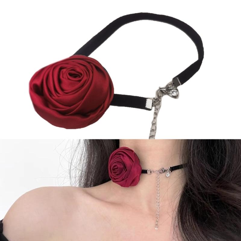Elegante Blumen Choker Halskette Gothic Seil Choker Stoff Kragen Halskette Geeignet für Hochzeitsfeier Geburtstag Weihnachten