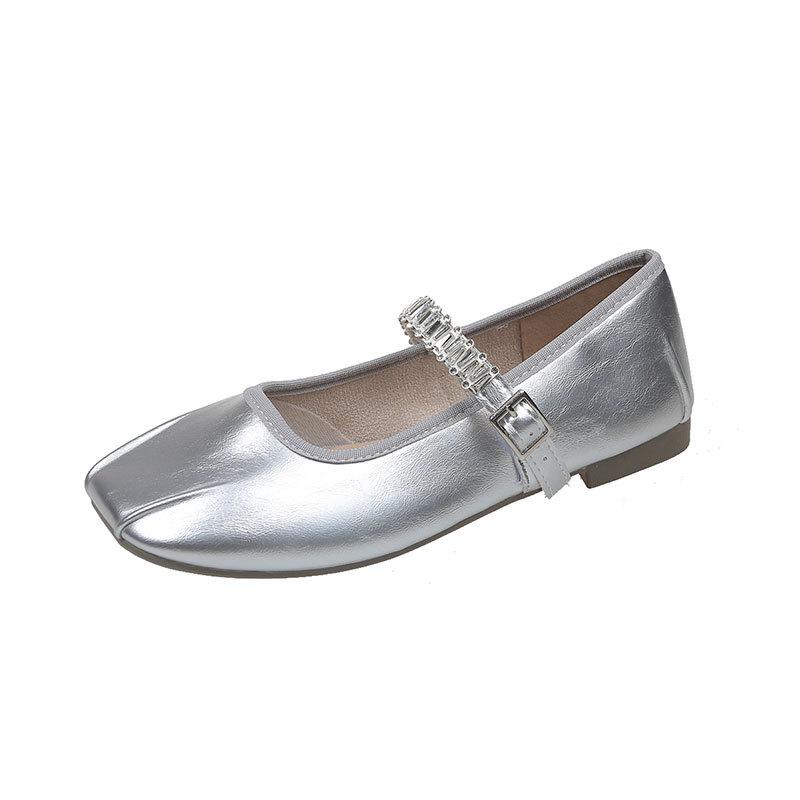 French gentle fairy evening shallow mouth single shoes female spring and autumn 2025 new one-word with thick heel Mary Jane grandma shoes