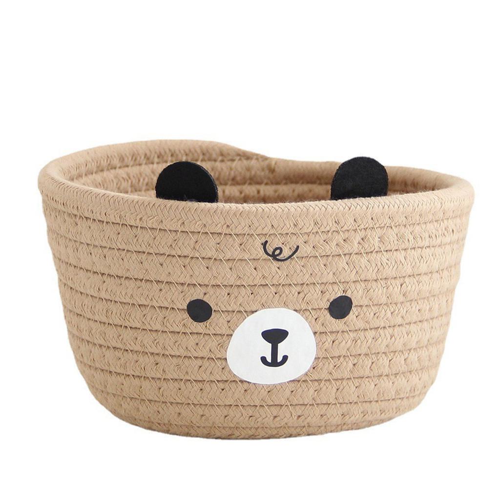 Sturdy Handwoven Cotton Rope Storage Basket with Adorable Pandas Designs Portable for Household Use Organization Items