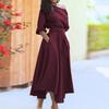 European and American Women's Solid Color Bandage Waist-Cinching Dress