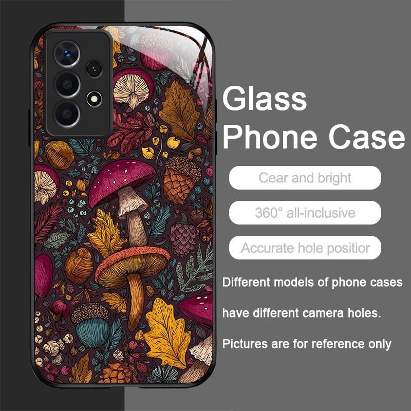 Creative Personality Mushroom Pattern Tempered Glass Phone Case for Samsung Galaxy A56 A55 A54 A53 A52 A36 A14 A15 5G Back Cover