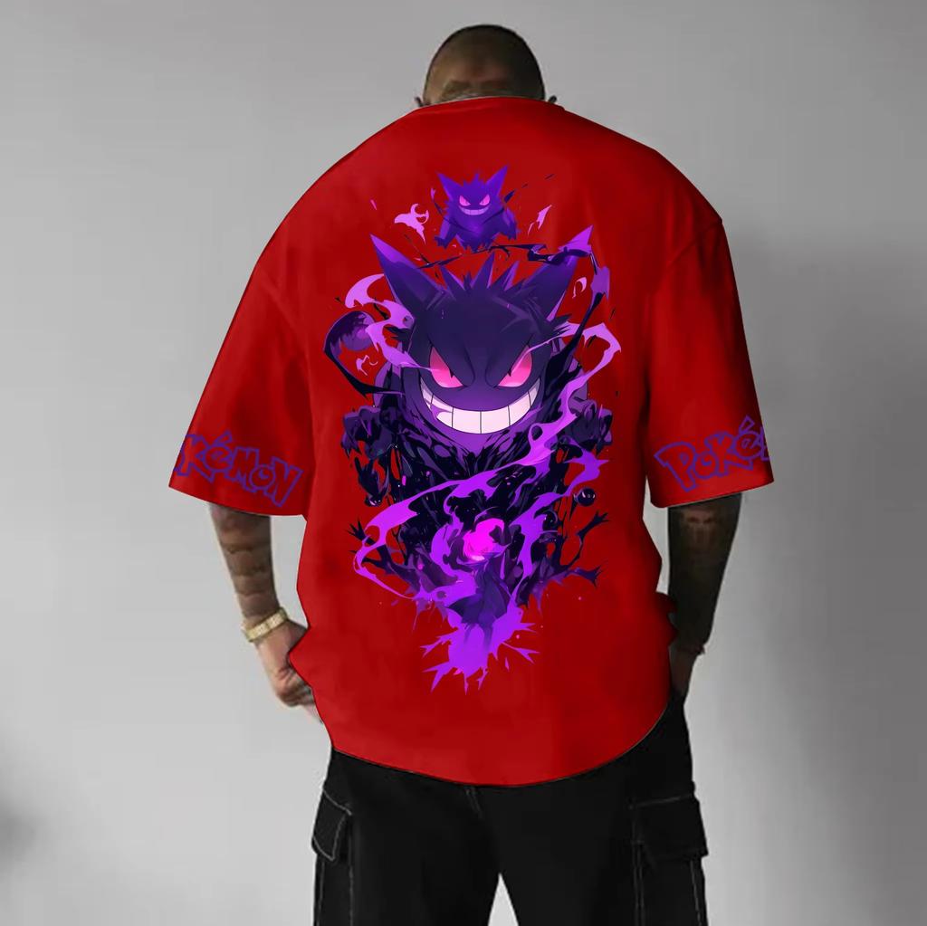 Animation Derivatives Gengar Printing T-shirt Men's and Women's Summer Oversize Loose Cotton Street Trend Top