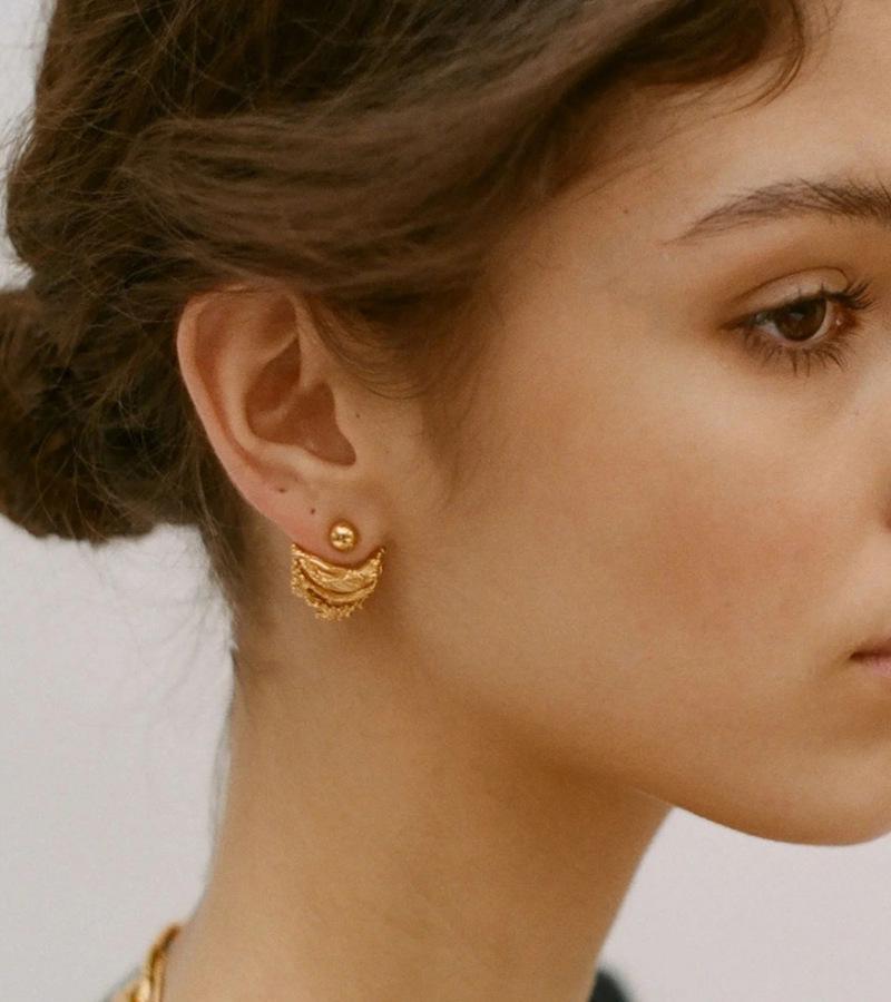 Irregular Crescent Moon Boat Earrings: European American Design, Detachable Two-Way Wear, Retro Lava Studs for Women.