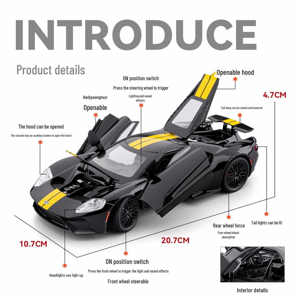 Cezhi CZ241182 GT Supercar Model Toy with Sound, Light & Pull-Back Action