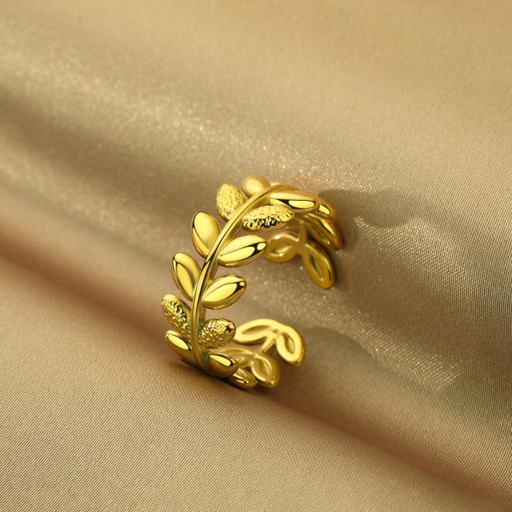 Kinitial Stylish and exquisite stainless steel ring adjustable Signet Thumb Ring Simple Leaf Oak leaf Ring anniversary gift