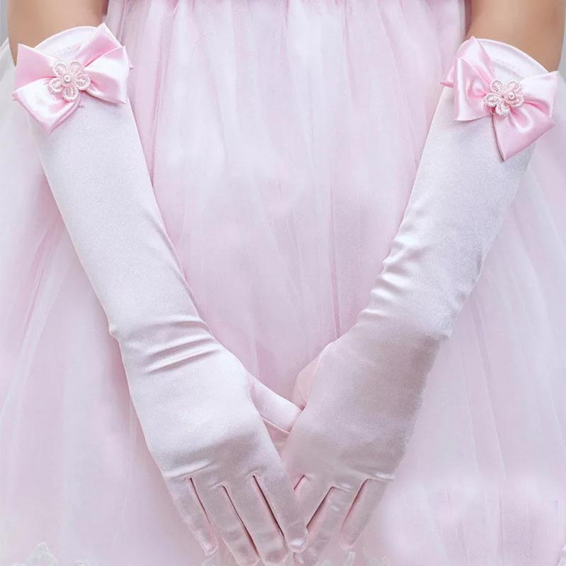 

Детские перчатки для выступлений с мячом, эластичные атласные перчатки, аксессуары для церемониальной одежды, длинные перчатки для девочки-цветочницы One size