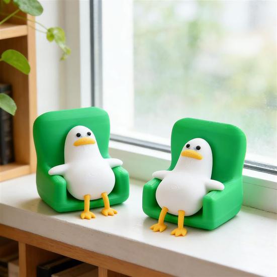 Cute Duck Figurine 3D Printed Duck on Chair Collectible Statue for Shelf Home Office Desk Decoration