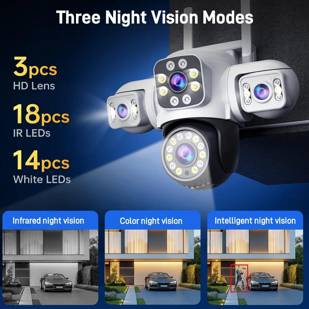 LS VISION Telecamera di Sorveglianza WiFi 6K Protezione di Sicurezza Triplo Schermo CCTV Tracciamento Automatico Impermeabile Yoosee PTZ IP Camera Esterno 12MP HD