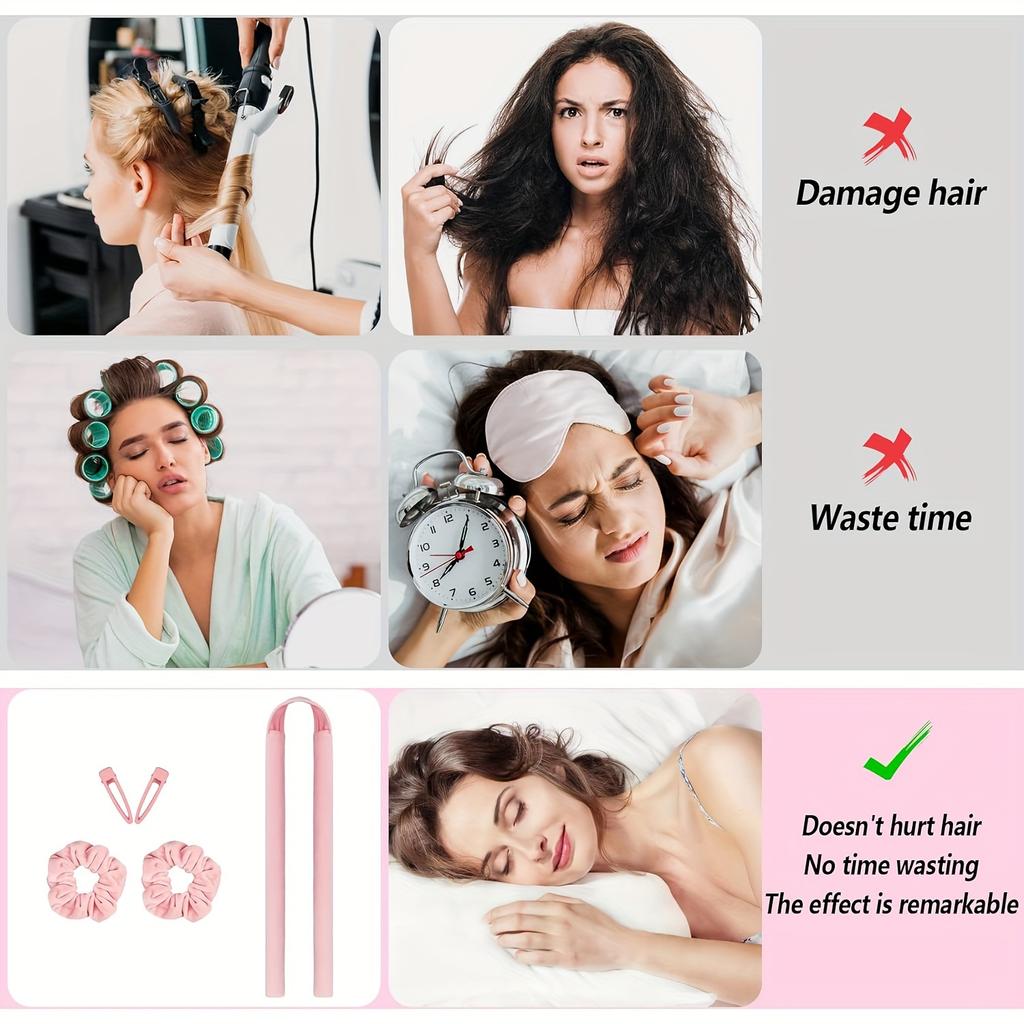 5pcs No-Heat Curling Wand Set with Hair Clips and Scrunchies