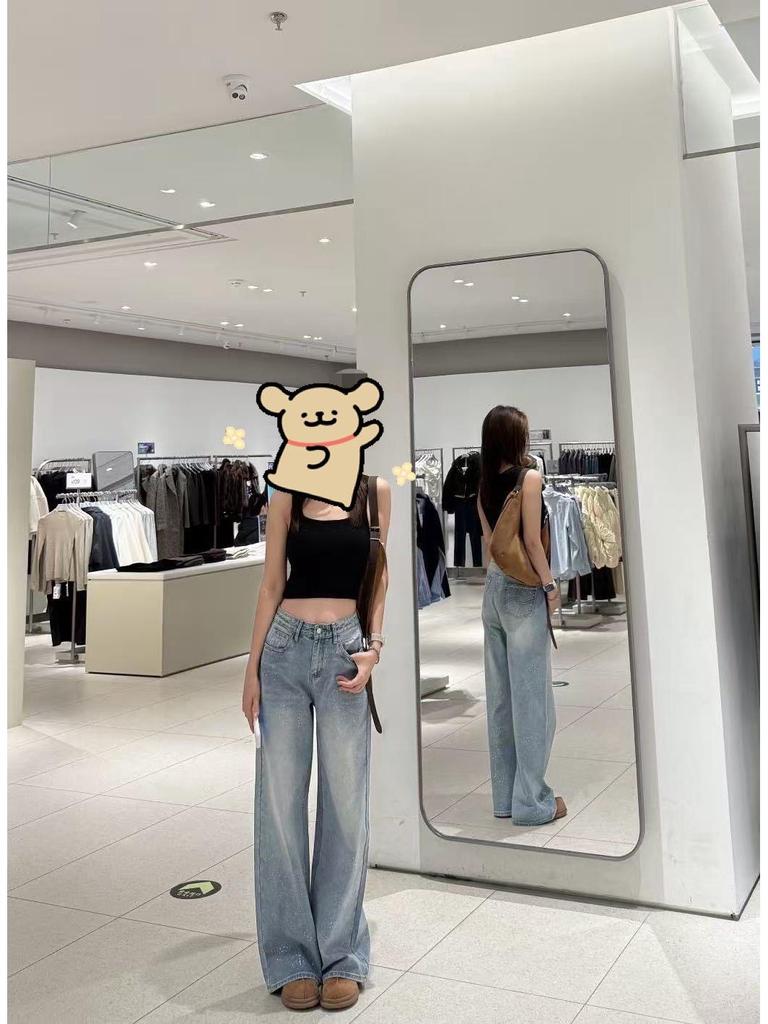 Starry Sky Shiny Wide-Leg Slimming High-Waisted Denim Pants for Women - Flaw-Concealing, Leg-Lengthening Straight Fit