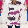 Women Plus Size Round Neck Long Sleeve Printed Loose Longline T Shirt With Pockets