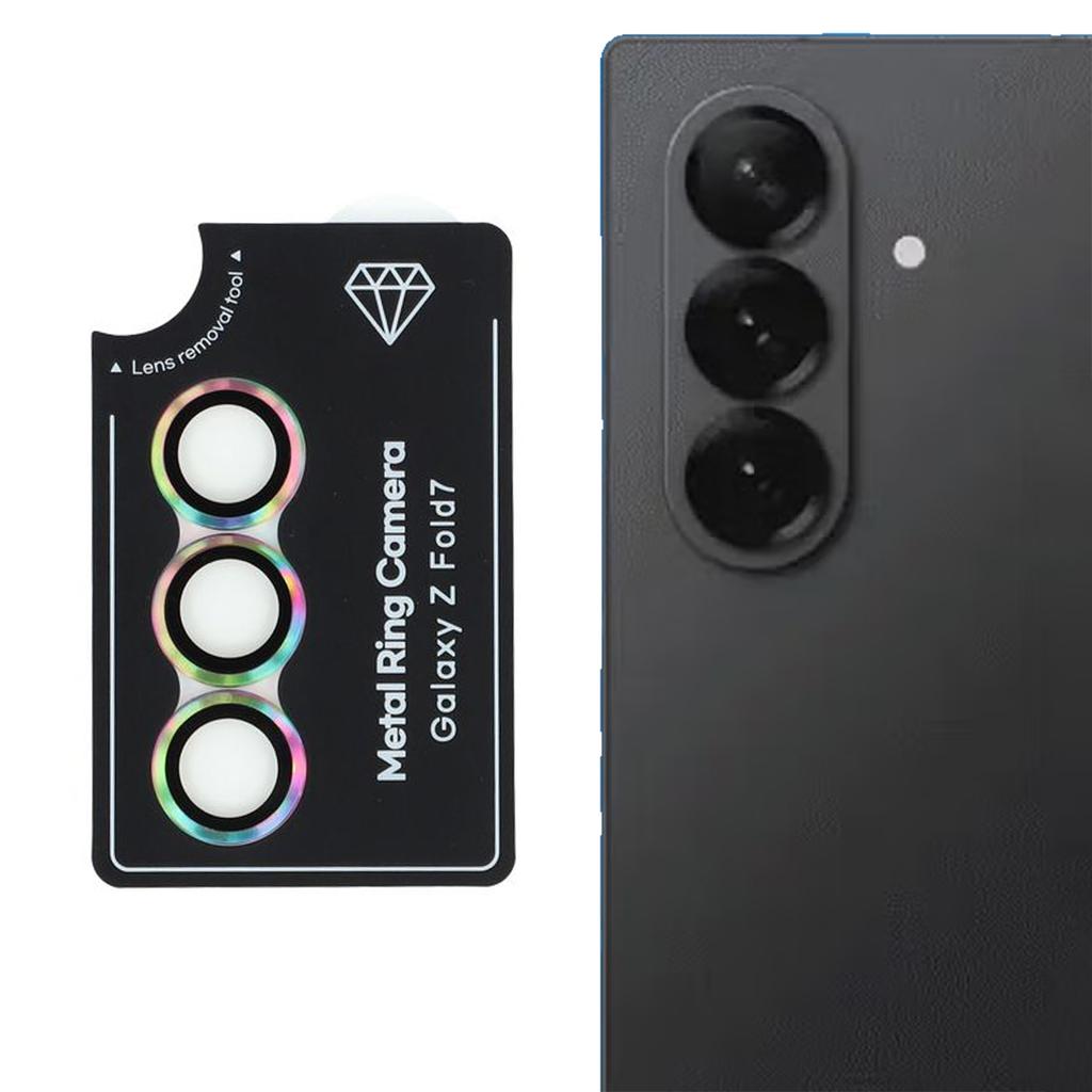 For Samsung Galaxy Z Fold7 5G Camera Lens Protector Set Electroplating Metal+Tempered Glass Individual Lens Film,Colorful