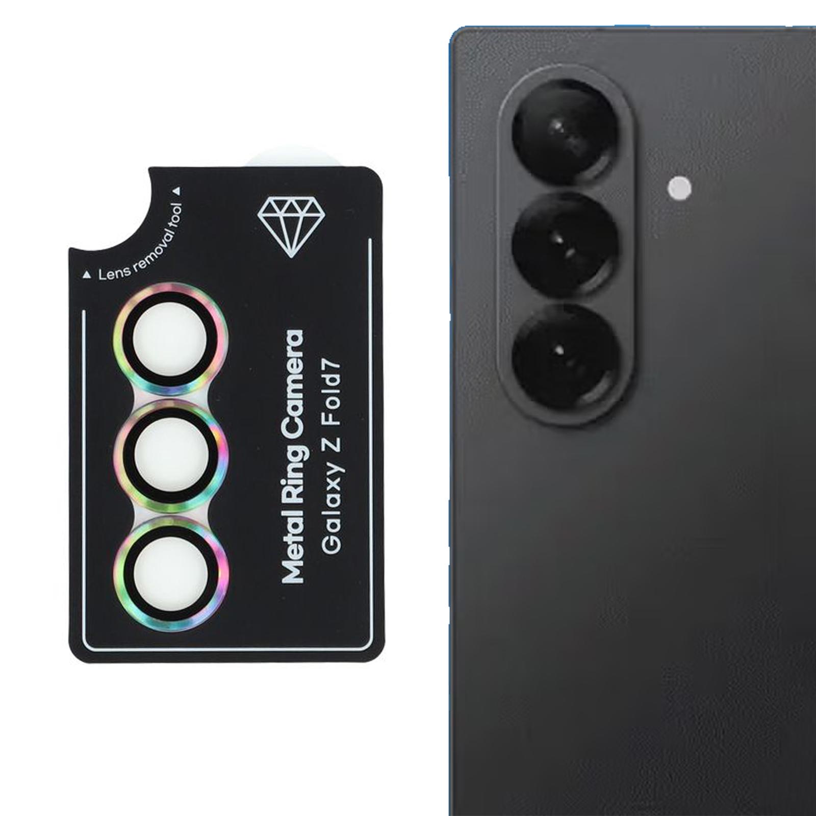 

For Samsung Galaxy Z Fold7 5G Camera Lens Protector Set Electroplating Metal+Tempered Glass Individual Lens Film,Colorful A