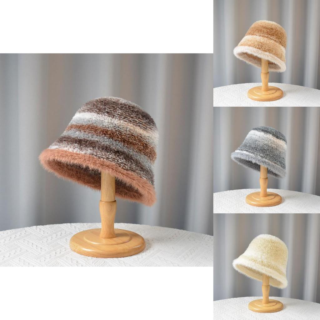 Autumn Winter Striped Colorblock Fisherman Hat With Breathable Warmth For Outdoor Activities