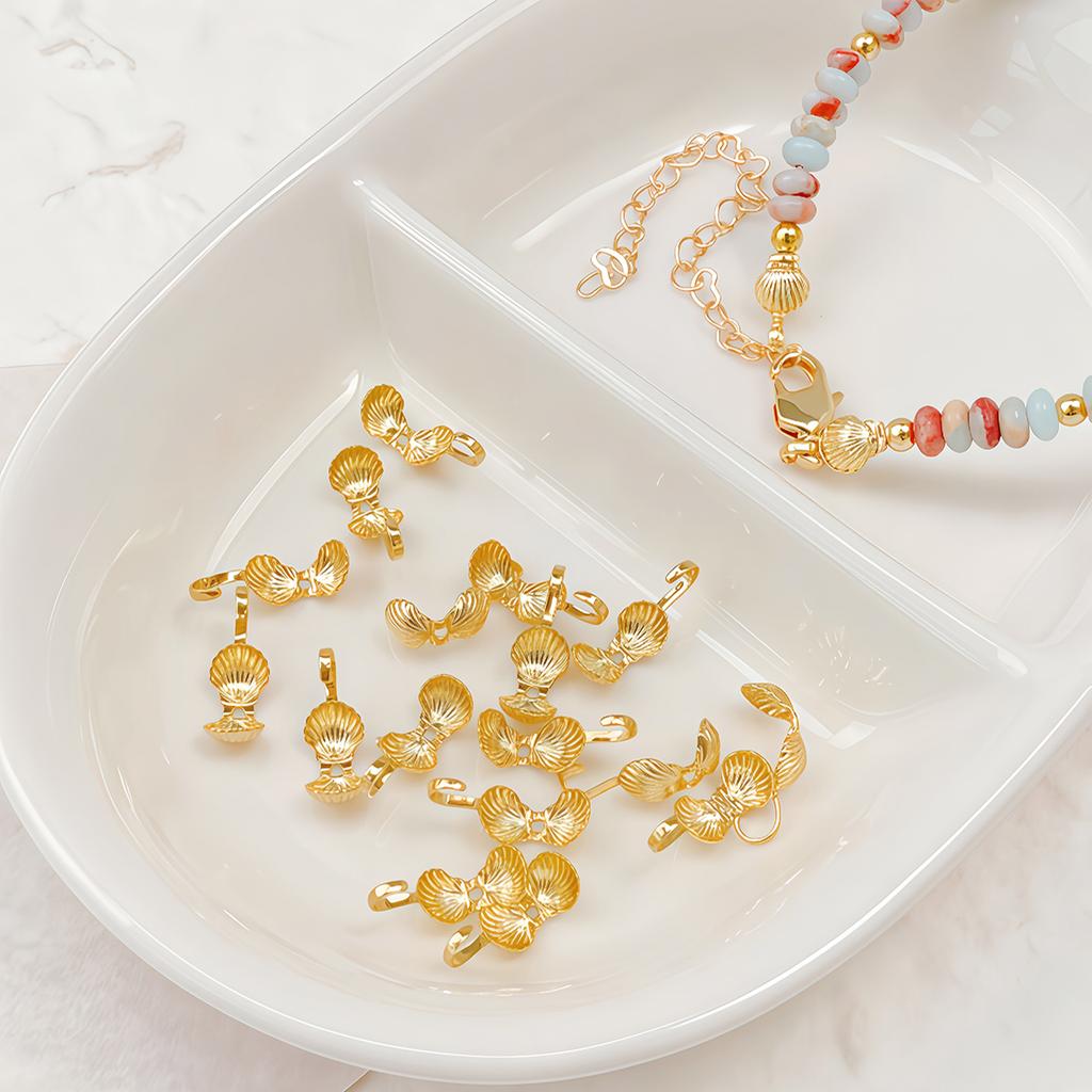 10PCS Brass Crimp End Beads Clasps Connector Tip Crimp Knot Cover End Caps for Necklace Bracelet DIY Jewelry Making Accessories