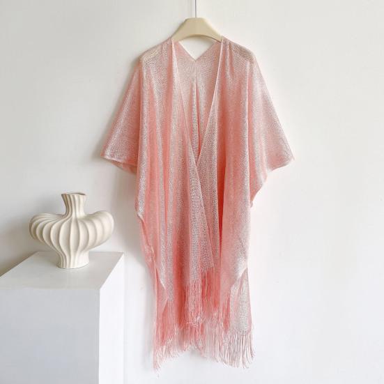 Cover Up Cardigan Metallic Mesh Women Beach Cover Up with Metallic Mesh Fringe Lightweight Breathable Swimsuit Cover