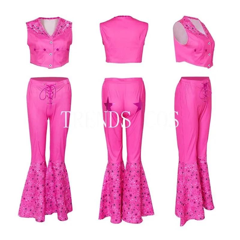 Barbi Cosplay Kostuum Met Hoed Roze Cowgirl Outfits Jaren 80 Hippie Disco Kostuum Margot Robbie Film Barbi Halloween Comic