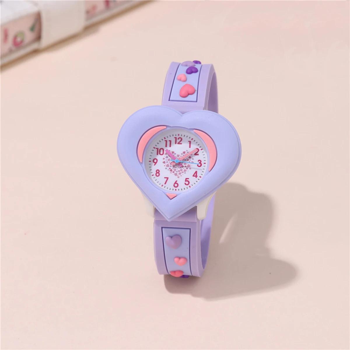 

1/2pcs-Cute heart-shaped quartz watch for girls - silicone strap, suitable for Christmas gifts, birthday gifts
