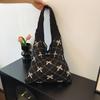 Bow Knitted Women's Eco Korean Foldable Tote Bag Y2K Crochet Rope Sweet Knitting Shoulder Bag