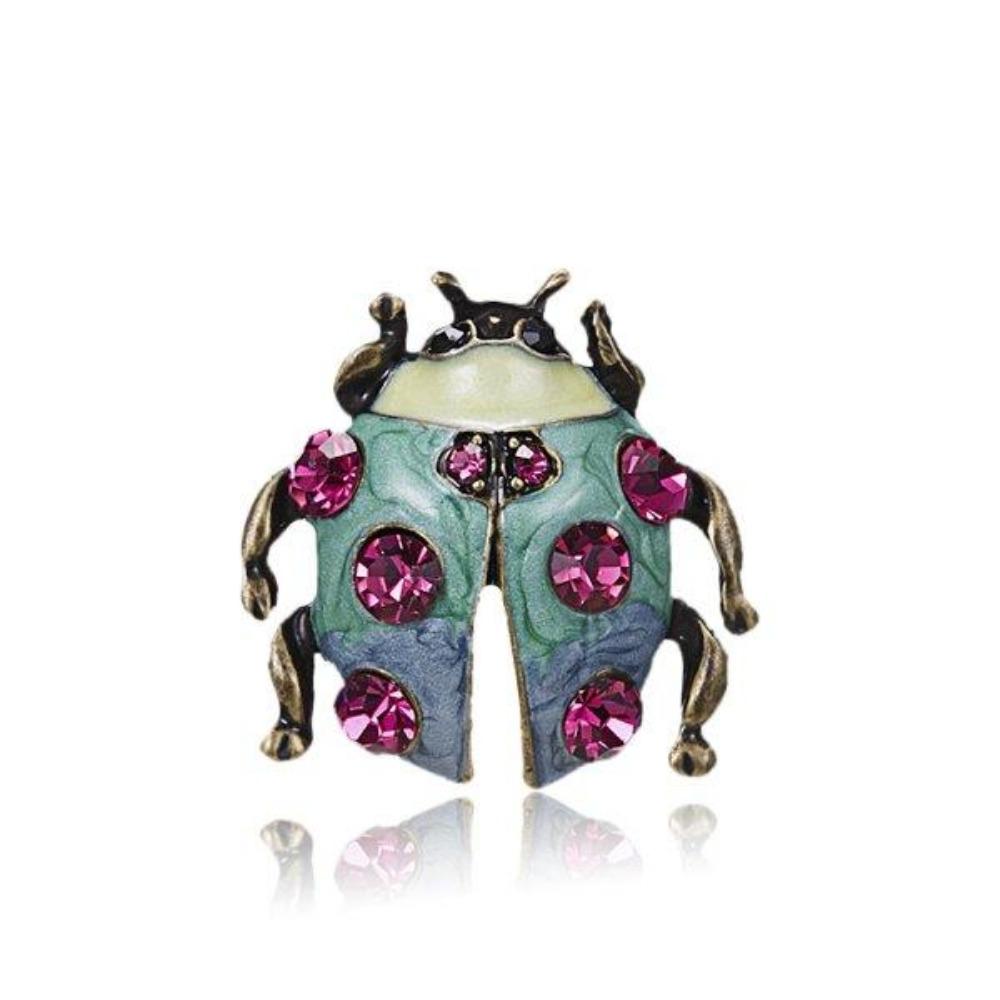 Fashion Ladybug Enamel Pin Rhinestone Green Leaf Insect Bug Brooches Small Collar Brooch Broach Women Men Jewelry Scarf Clip