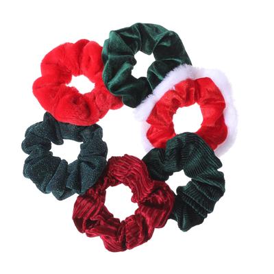 6pcs Velours Chouchou Élastiques pour Cheveux Uni Noël Porte-Cadeaux Santa Liens Accessoires Chouchou Vert Brillant Cerf Élan Flocon de Neige