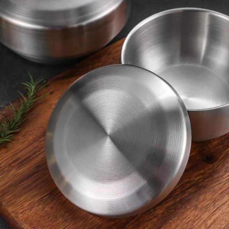 Korean Double Rice Bowl Double Stainless Steel Bowl with Lid Soup Bowl Steam Bowl Steam Cooking Bowl Small Children's Bowl Preventing Burns Korean Kit