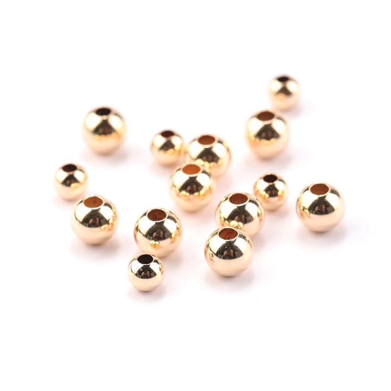 Wholesale 50PCS 2-4MM 14K Gold beads round smooth jewelry beads for bracelet&necklace making 14K Gold jewelry Findings