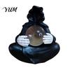 Gaming Room Decoration Faux Crystal Ball Grim Reaper Statue, Gothic Resin Black Robed Skull Statue Sculpture with Glowing Clear Ball, Mysterious