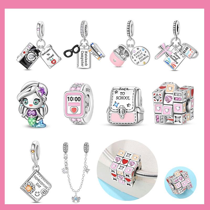 Copper Pink Glittering Zircon Heart Love Magic Headphones Backpack Charms Beads Fit Diy Bracelets Necklace Jewelry