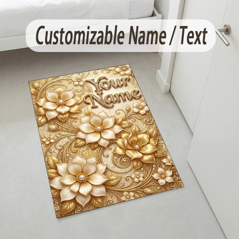 Alfombra de Terciopelo de Cristal con Temática de Jardín Floral Alfombrilla Suave Personalizada con Nombre y Texto Decoración del Hogar