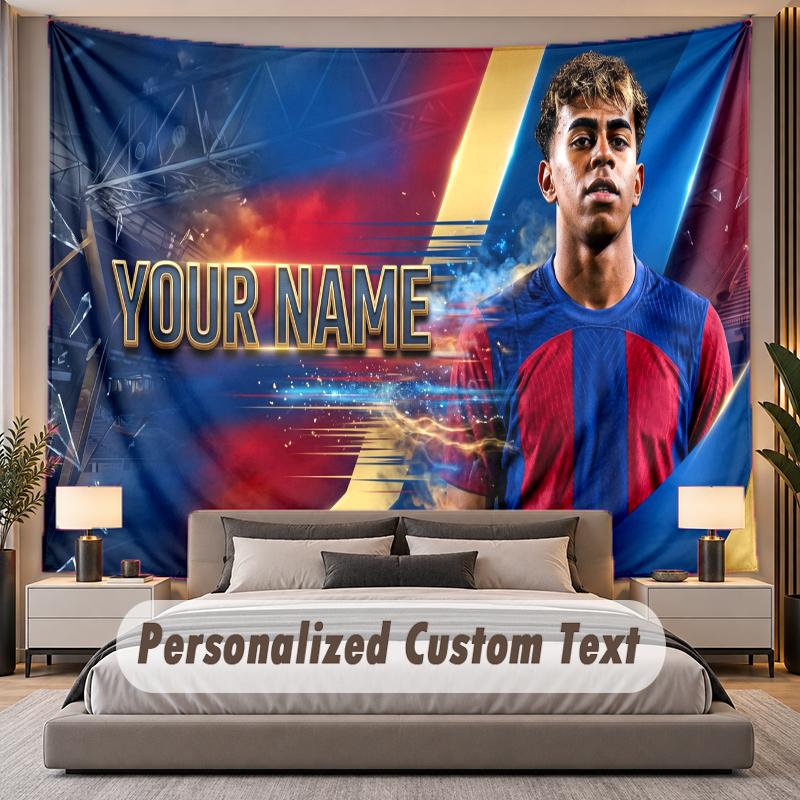 Custom Name Text Tapestry Lamine Yamal Personalized Polyester Wall Tapestry For Bedroom And Room