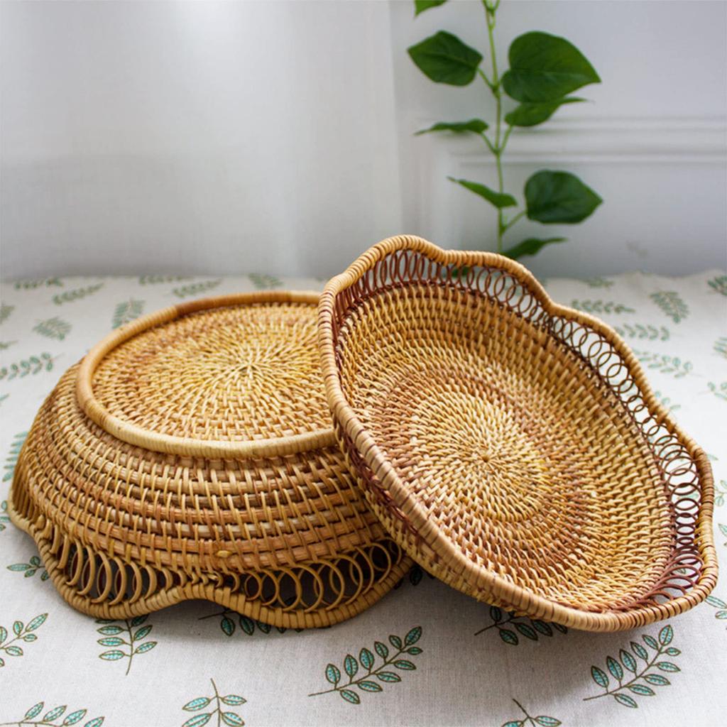 Lirancia Rattan Storage Basket, Openwork Round Bread Basket for Guests, Fruit, and Snacks, Ideal for Home Crafts and Handmade Projects (30 X 6 Cm)