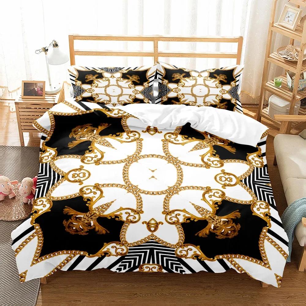 3Pcs Luxury Baroque Pattern Bedding Set  Twin Double Queen King Size Golden Duvet Cover Set Comforter Cover Set Gift Bed Linen