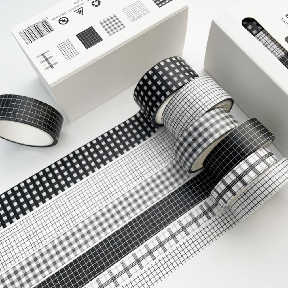 6Rolls/box Kawaii 6 Colors Plaid Washi Tape DIY Handbook Wrapping Paper Stickers