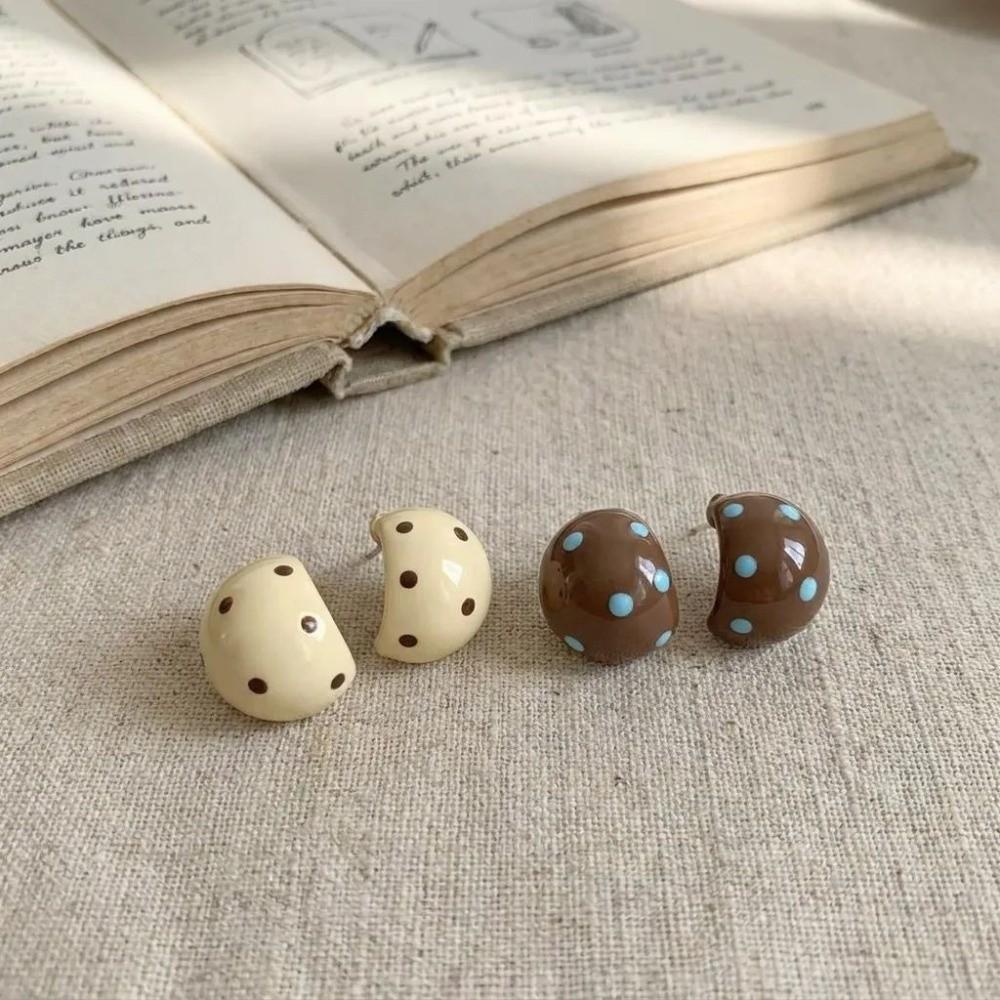 Trendy Polka Dot Hoop Earrings Sweet Geometric Earrings Retro C-Shaped Enamel Earrings  Party