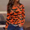 Women's Fashion Long Sleeve Neck Top with Hem Slit Halloween Print for Party