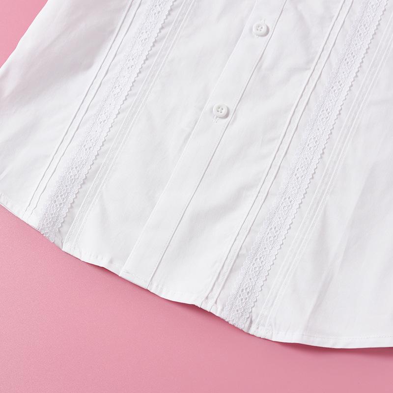 Camicia Bianca Uniforme a Maniche Lunghe in Puro Cotone per Ragazze per Esibizioni di Scuola Elementare e Media