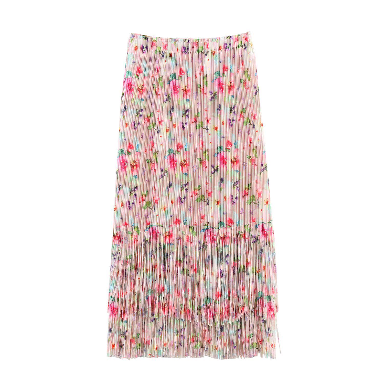 

Весна 2025 Женская мода Двухслойная юбка с бахромой и плиссировкой на эластичной талии One Size розовый