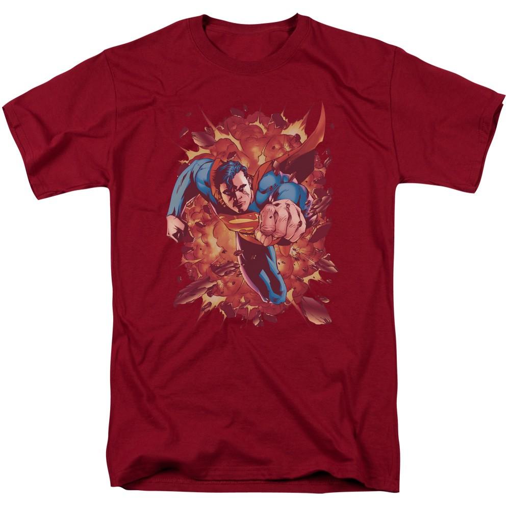 DC Comics - Superman - Through Flame - Adult Unisex Short Sleeve T-Shirt - Red 2XL