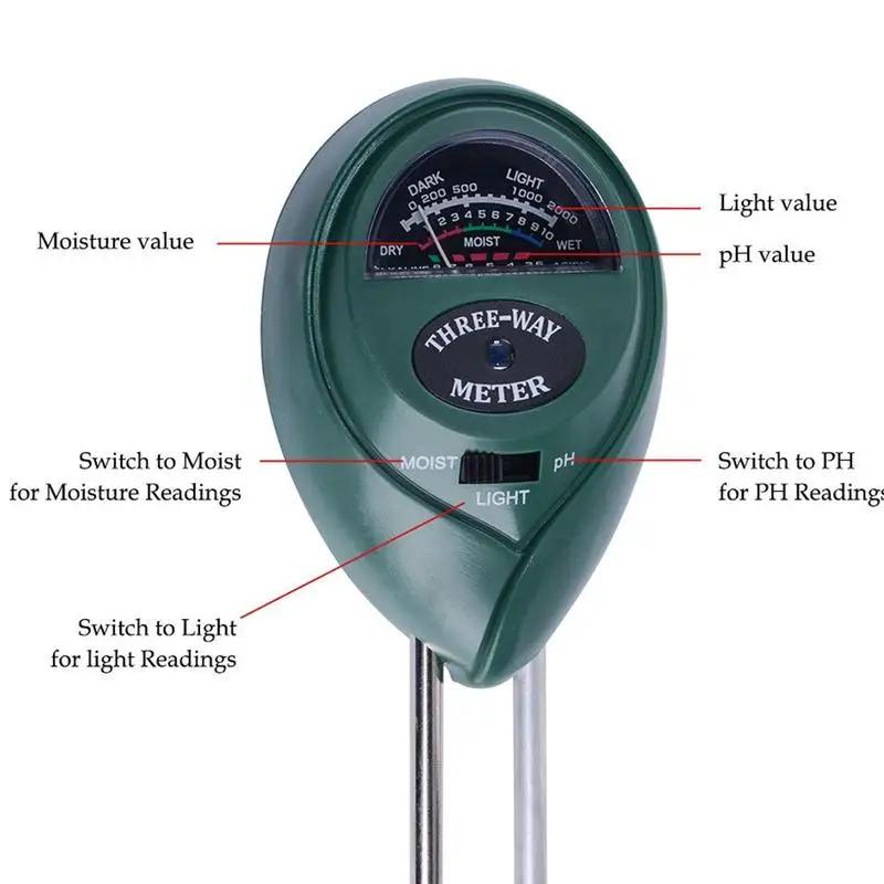 3 in 1 Soil PH Water Moisture Meter Acidity Humidity Sunlight Garden Plants Flowers Moist Tester Instrument Tool