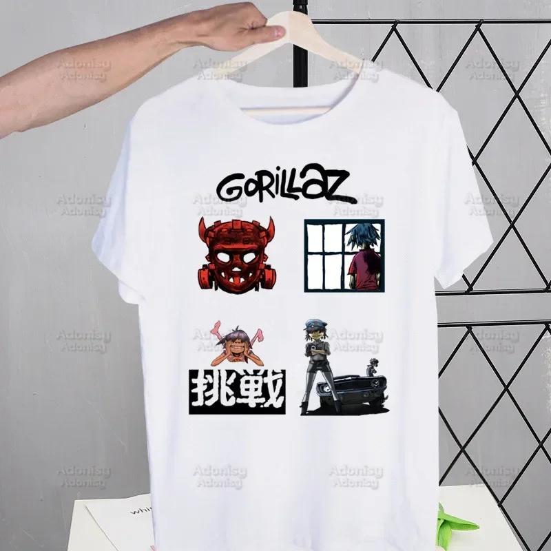 Gorillaz Modern Music Band Cartoon Men's Tshirt Cute Printing Shirt Mens Fashion T-Shirt For Men Casual Tops Short Sleeve